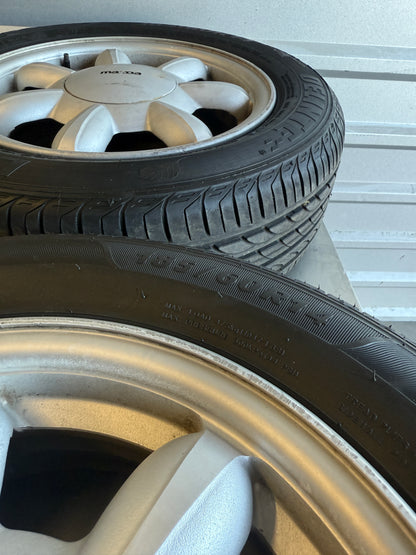 OEM Enkei Daisy Wheel Set w/ Center Caps & Tires – 1990–1997 Mazda Miata NA