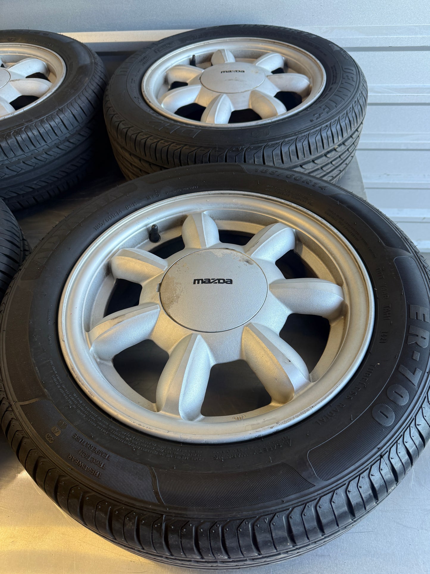 OEM Enkei Daisy Wheel Set w/ Center Caps & Tires – 1990–1997 Mazda Miata NA