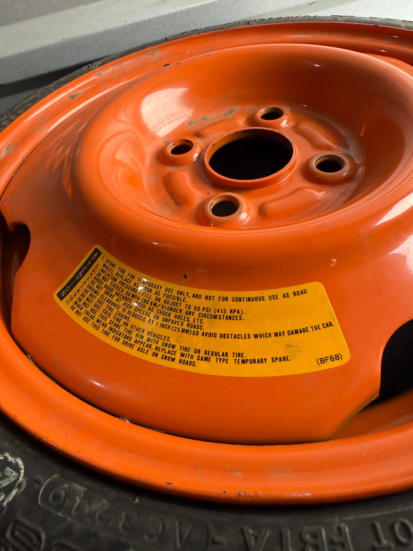 OEM Orange Temporary Spare Wheel & Tire (Donut) – 1990–2005 Mazda Miata NA / NB